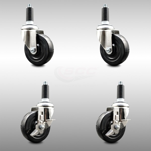 Service Caster 4 Inch 316SS Soft Rubber Swivel 1 Inch Expanding Stem Caster Brake SCC, 2PK SCC-SS316EX20S414-SRS-2-TLB-2-1 - main